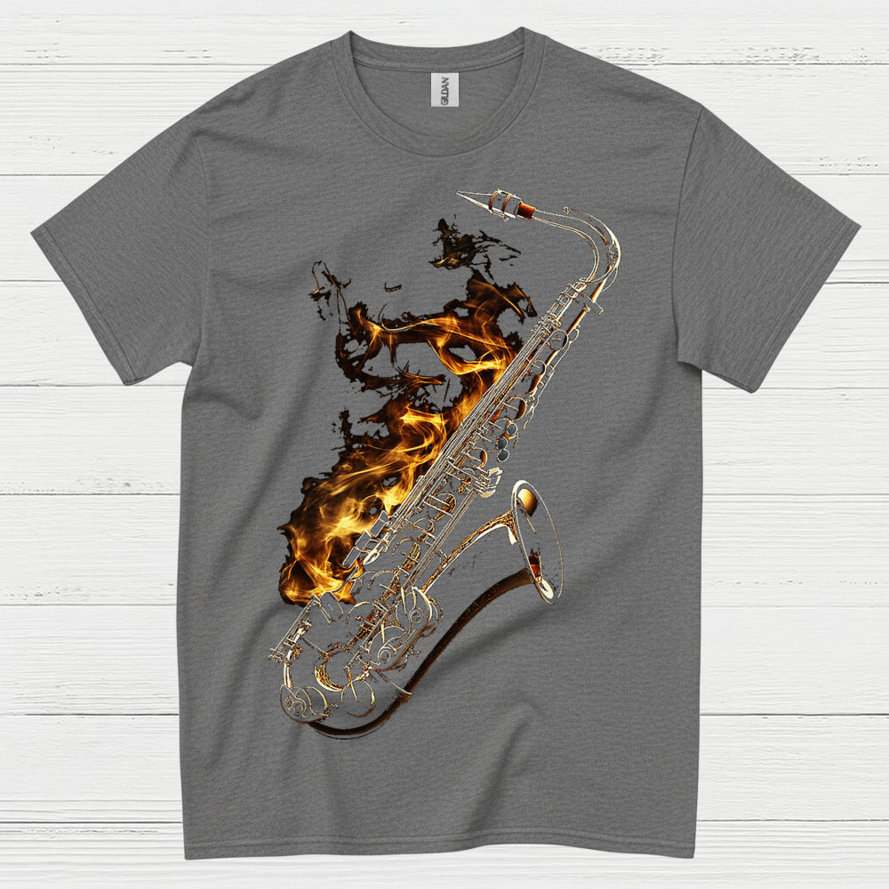 Burning Saxophone Music Art T Shirt