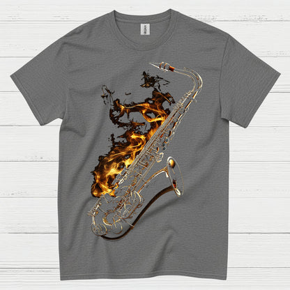 Burning Saxophone Music Art T Shirt