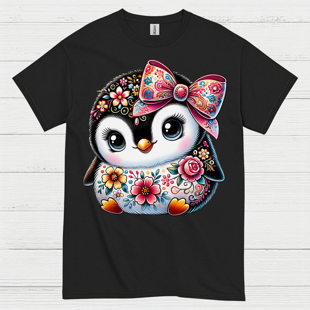 Cute Floral Penguin Girl Graphic T Shirt