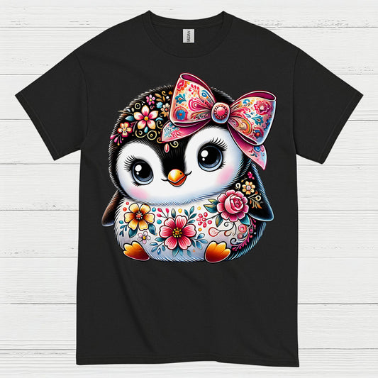 Cute Floral Penguin Girl Graphic T Shirt