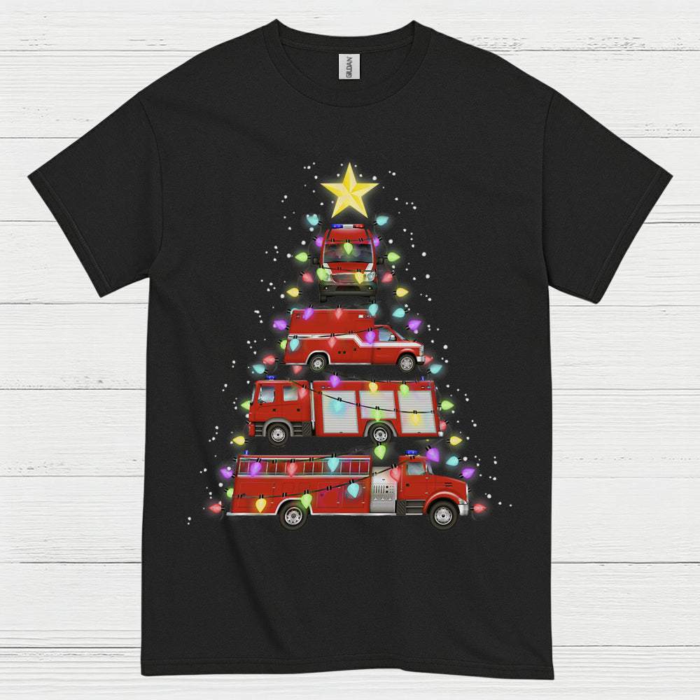 Fire Truck Christmas Tree Lights T Shirt