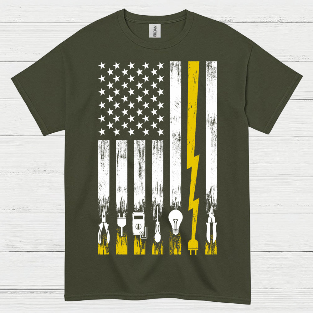 Electrician American Flag Tools T Shirt