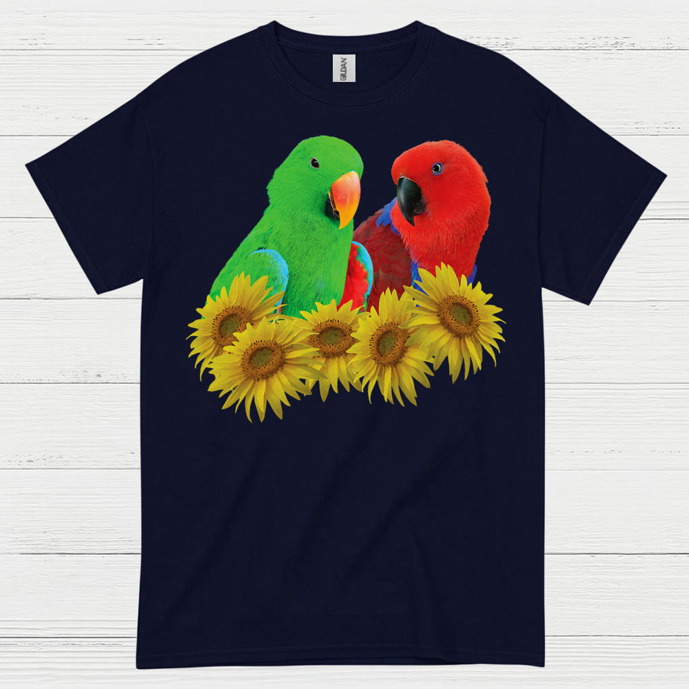 Colorful Lovebirds Sunflower Art T Shirt