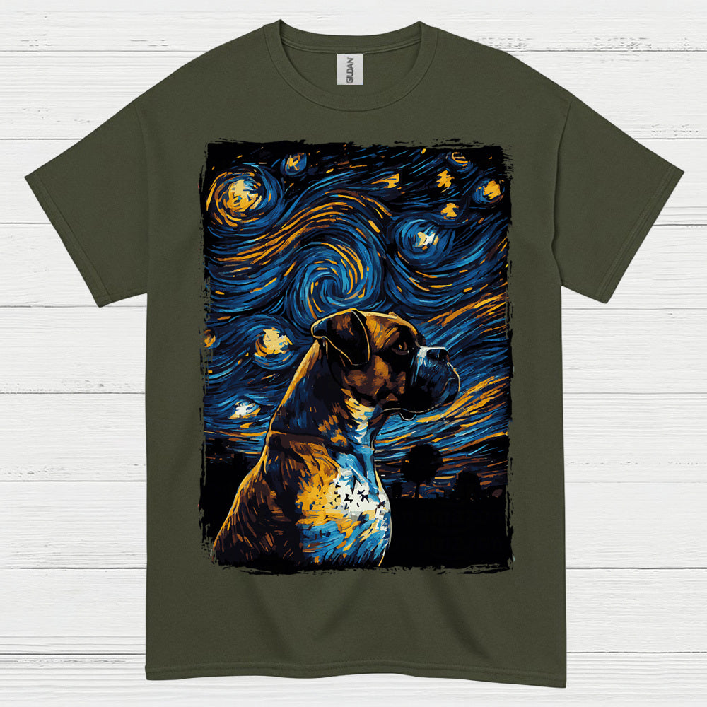 Starry Night Boxer Dog Art T Shirt