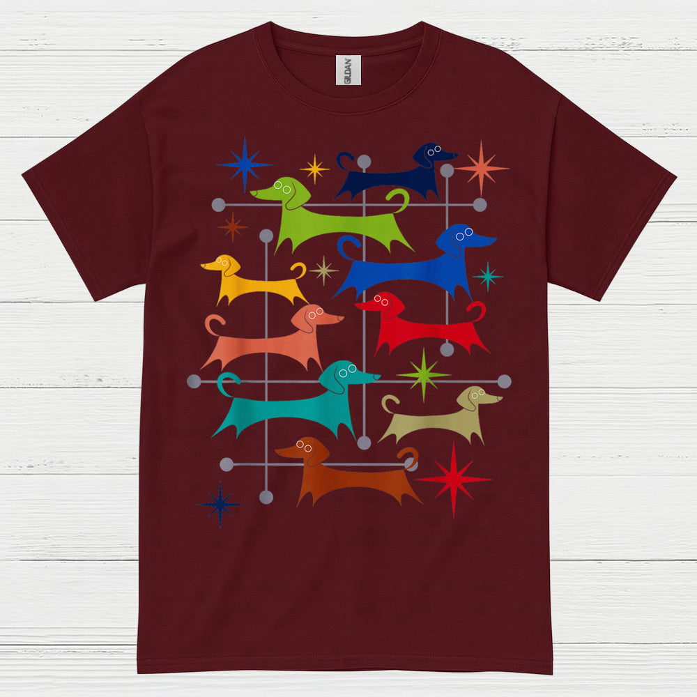 Retro Dachshund Pattern Graphic T Shirt