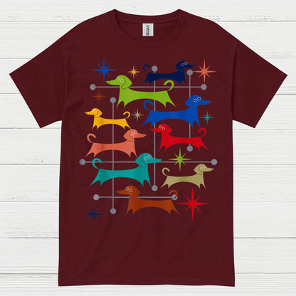 Retro Dachshund Pattern Graphic T Shirt