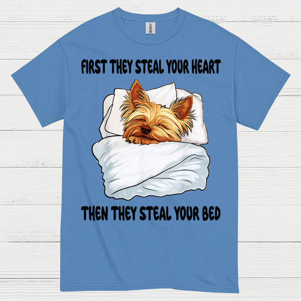 Funny Yorkie Steal Your Bed Dog Lover T Shirt