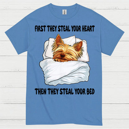 Funny Yorkie Steal Your Bed Dog Lover T Shirt