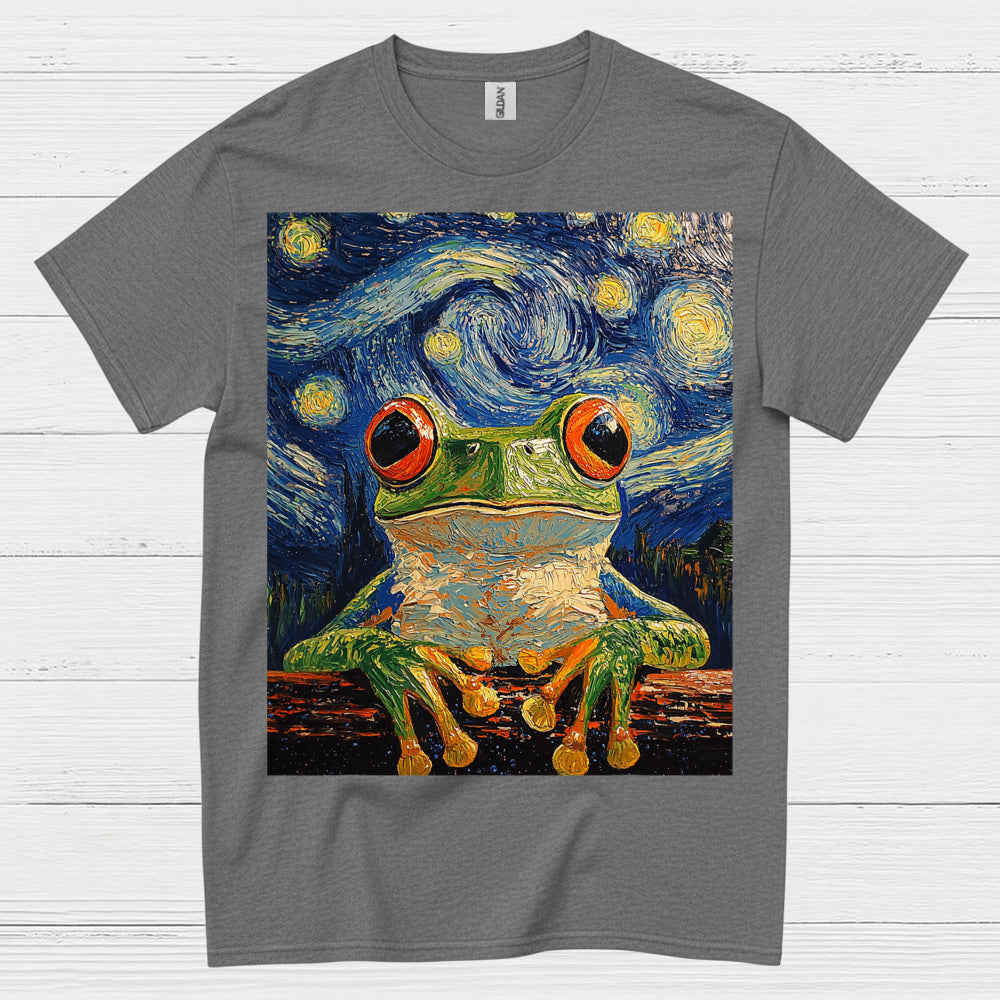 Whimsical Frog Starry Night Art T Shirt