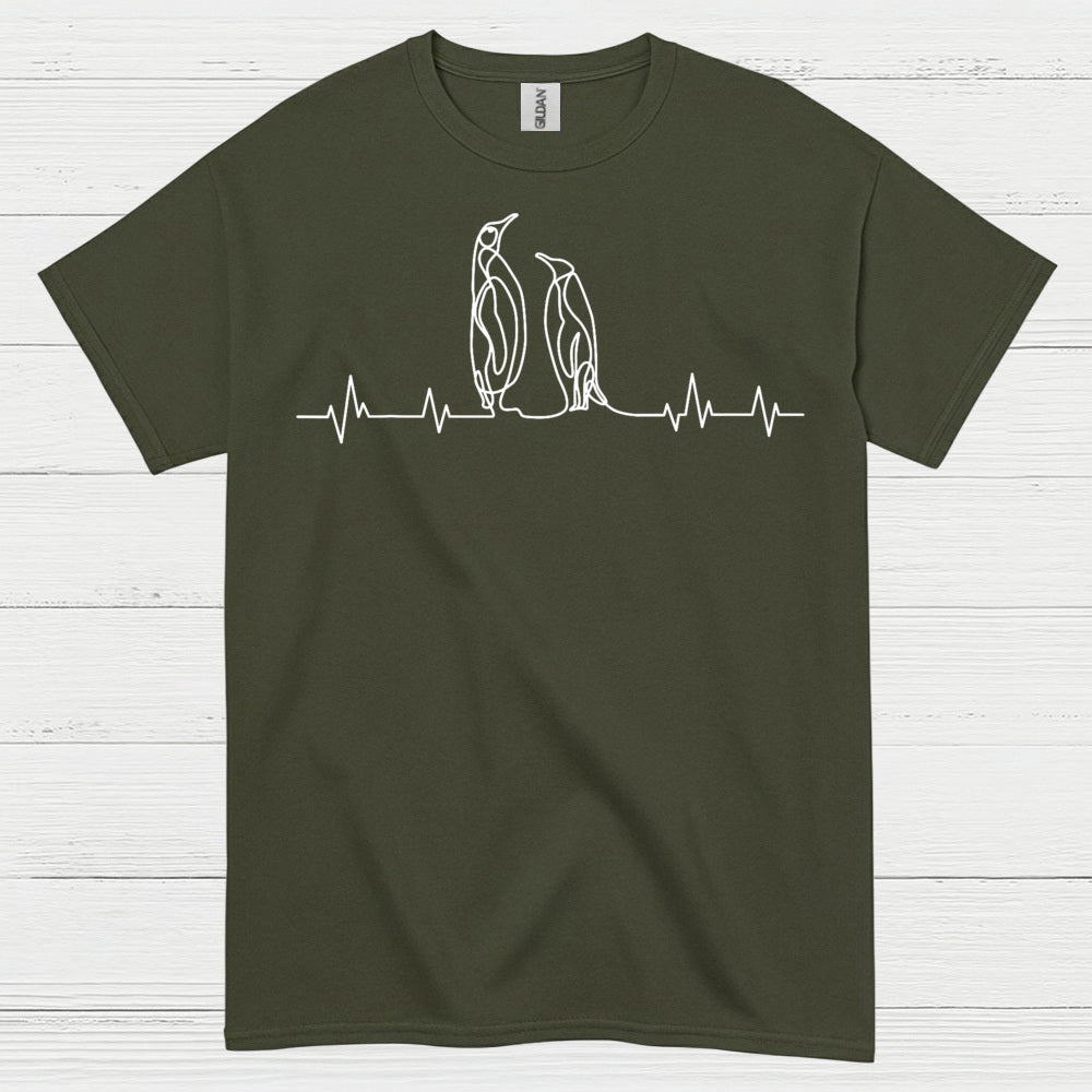 Minimal Penguin Heartbeat Line Art T Shirt