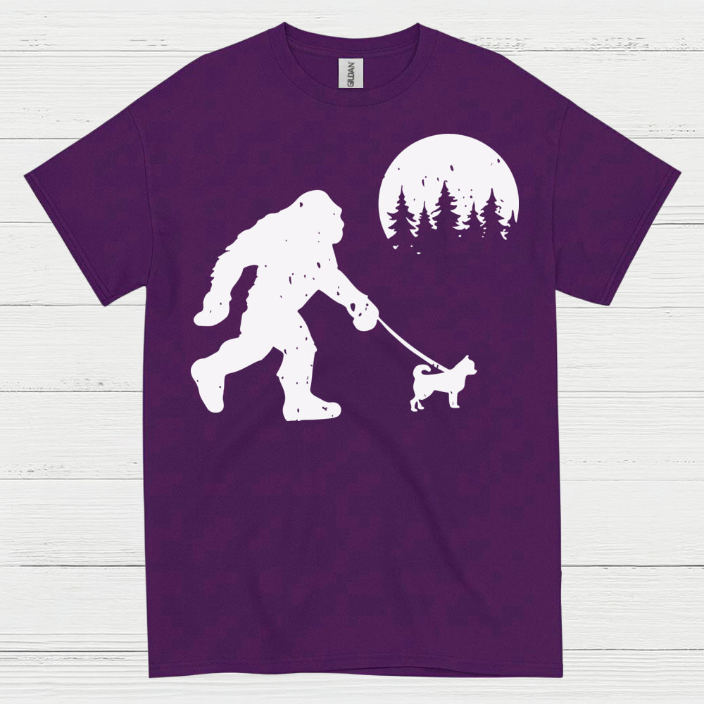 Bigfoot Walking Dog Silhouette T Shirt