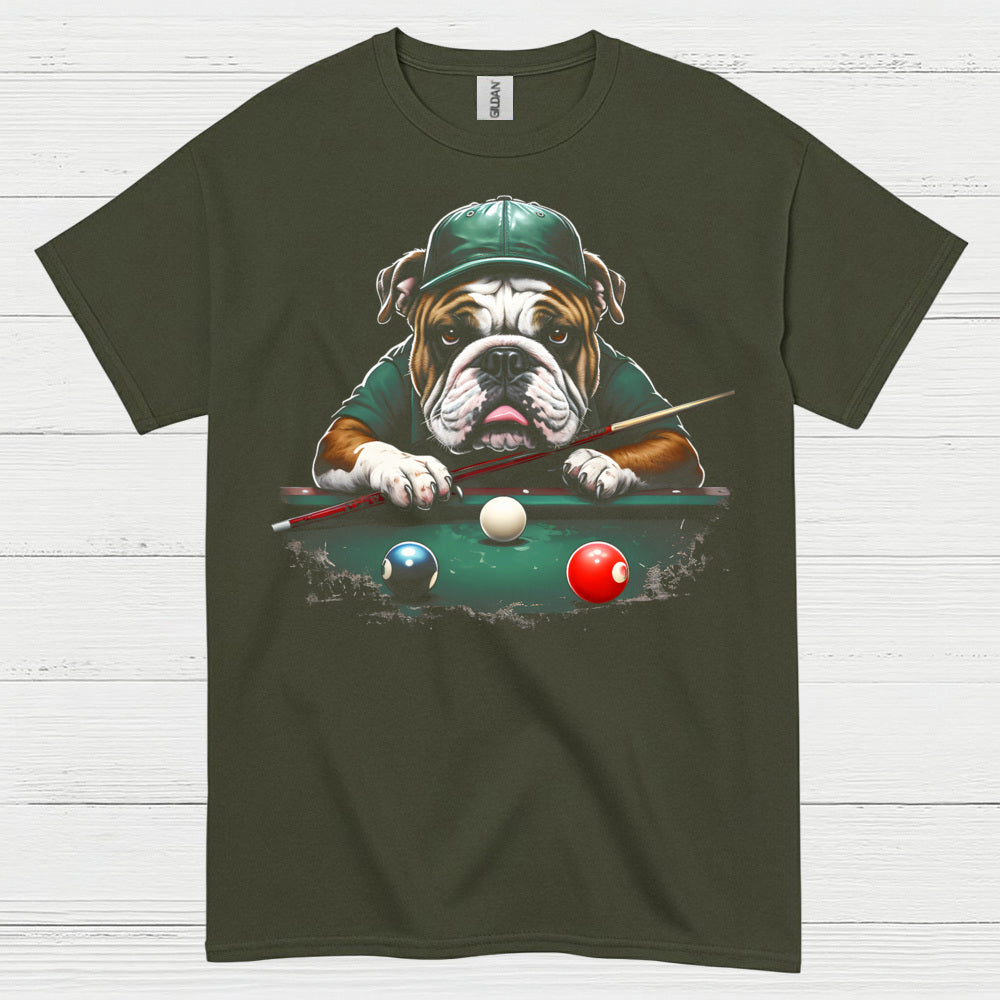Bulldog Playing Pool Graphic T Shirt