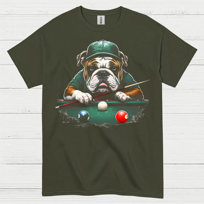 Bulldog Playing Pool Graphic T Shirt