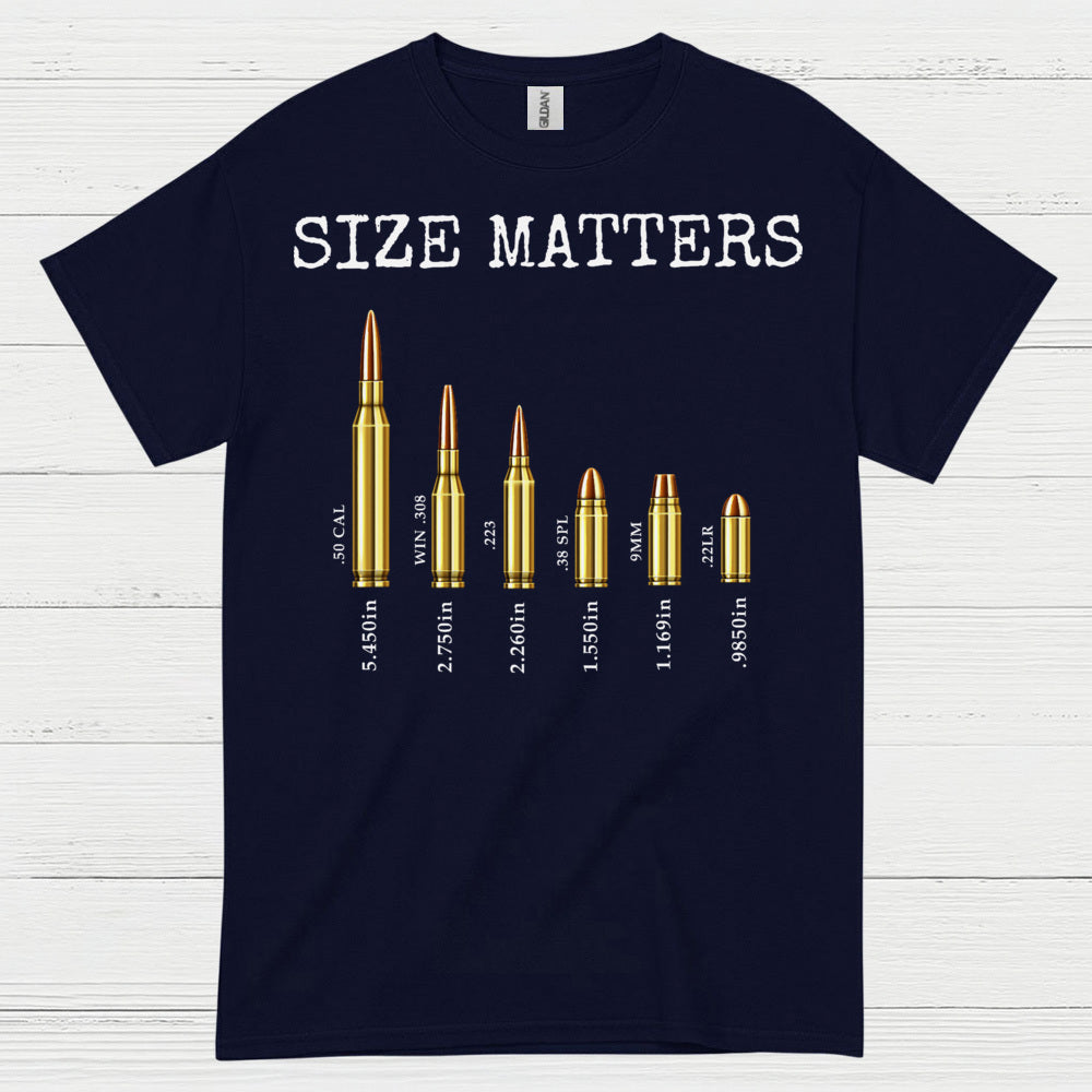 Size Matters Funny Ammo Comparison Graphic T Shirt