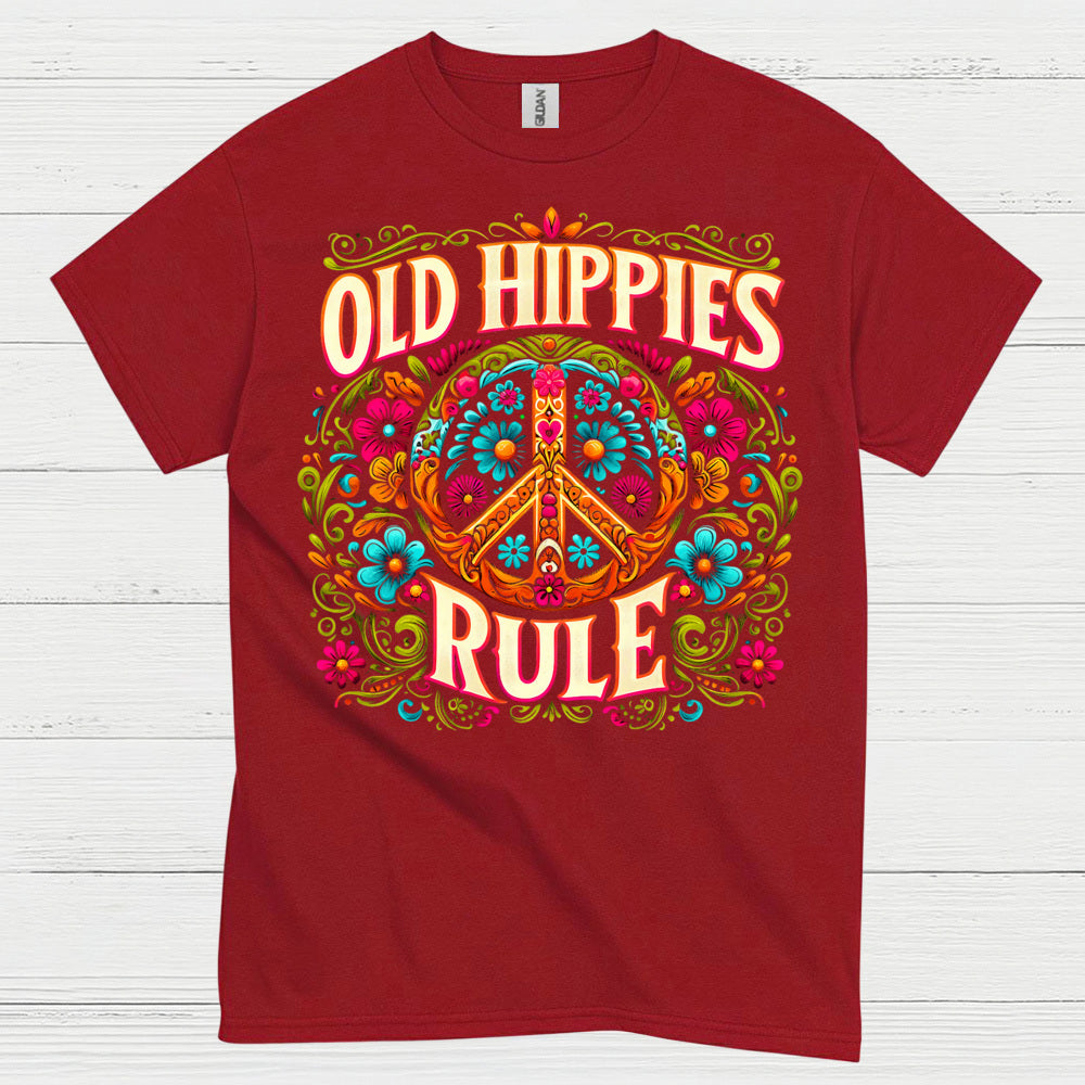 Old Hippies Rule Peace Sign T Shirt