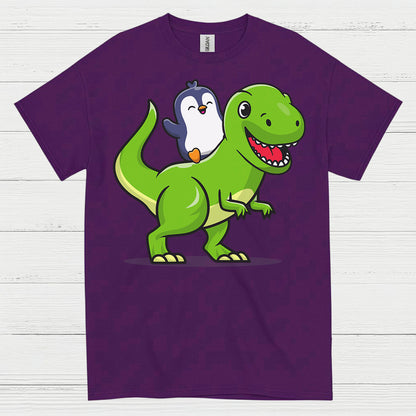 Cute Penguin Riding Dinosaur Funny Graphic T Shirt