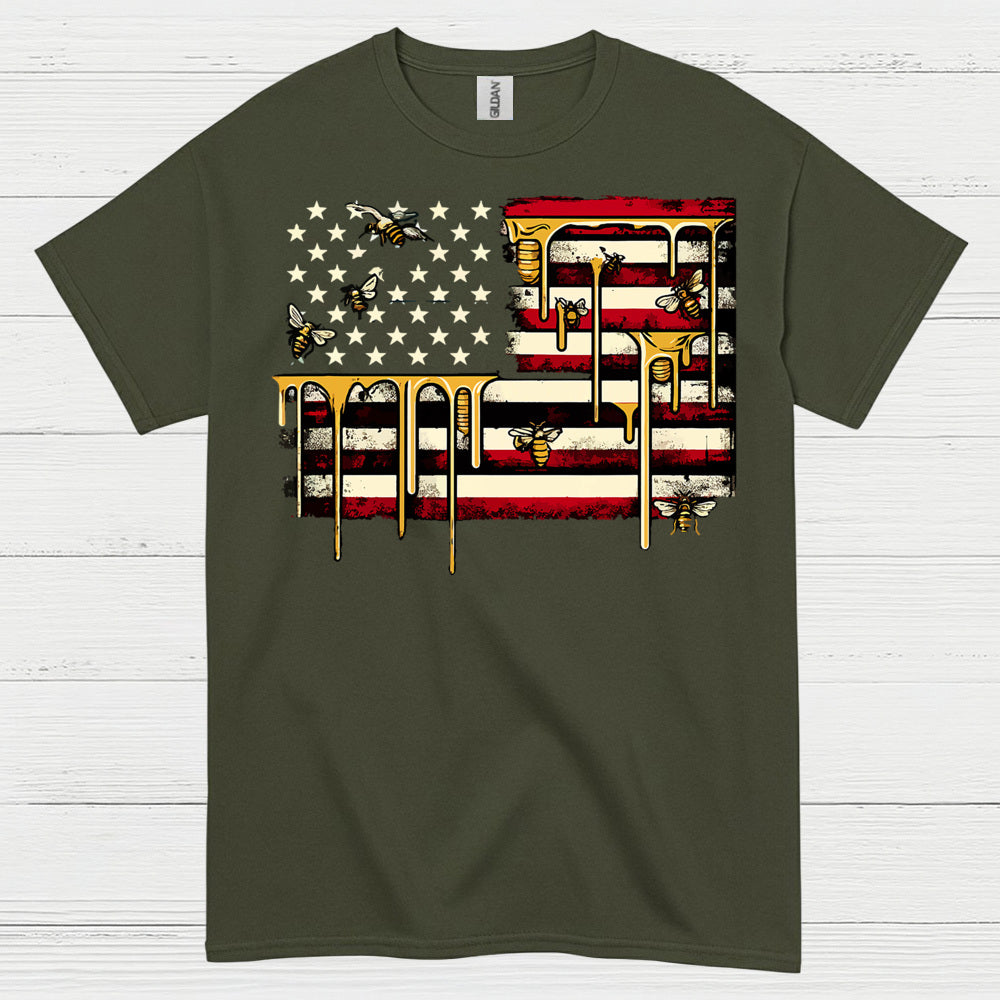 Patriotic Bee American Flag T Shirt