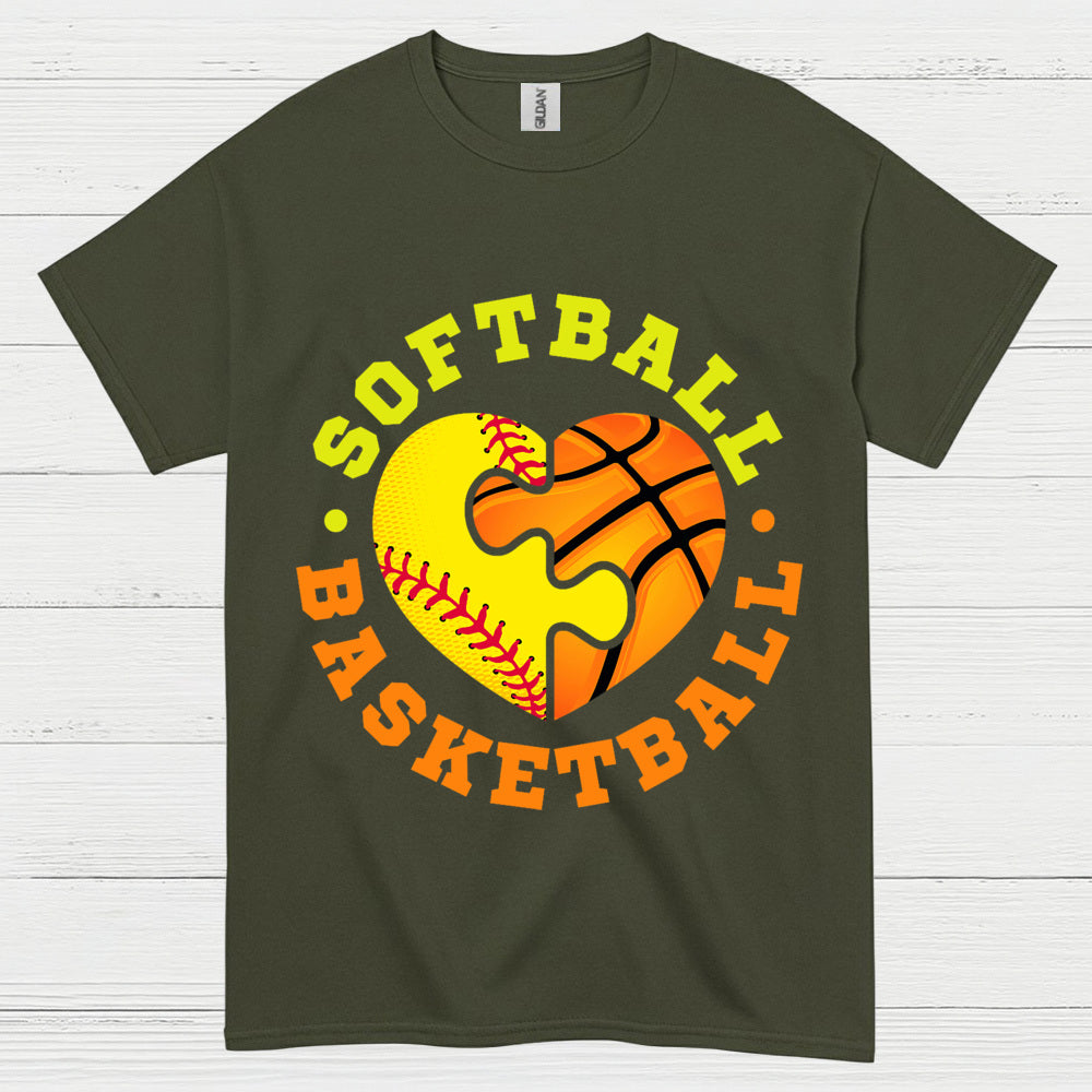 Softball Basketball Heart Puzzle T Shirt