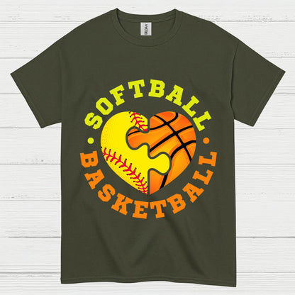 Softball Basketball Heart Puzzle T Shirt