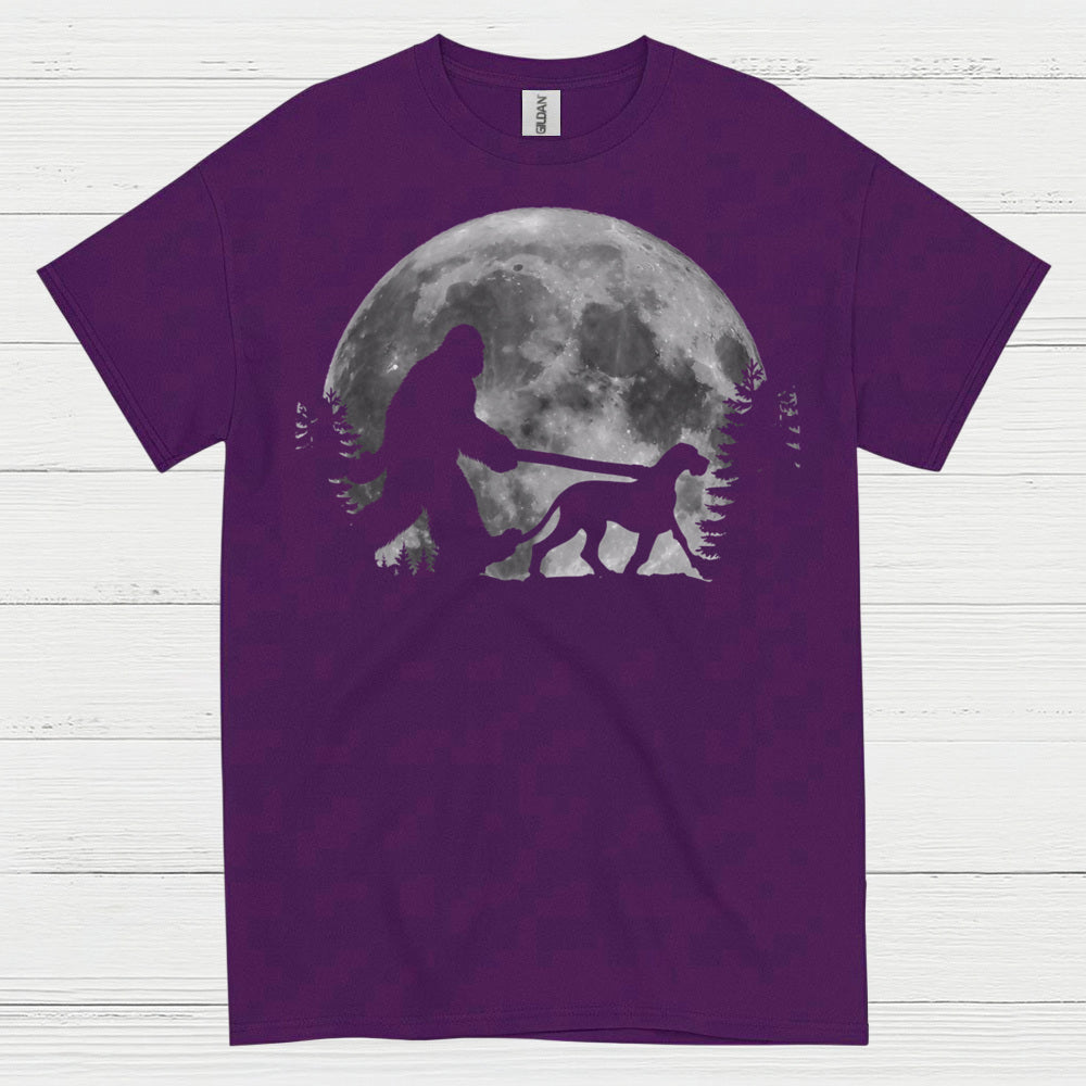 Bigfoot Walking Dog Moon T Shirt