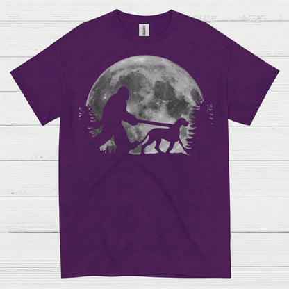 Bigfoot Walking Dog Moon T Shirt