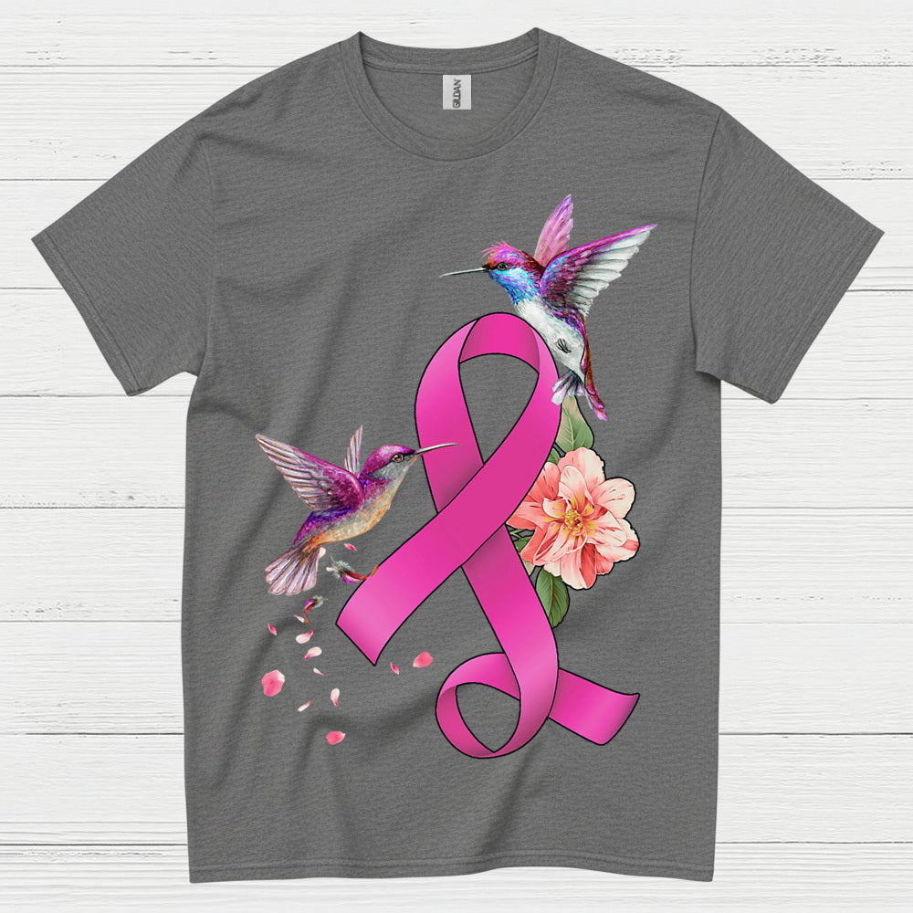 Breast Cancer Ribbon Hummingbird Floral T Shirt