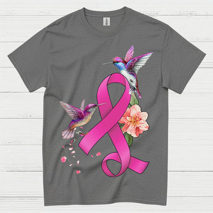 Breast Cancer Ribbon Hummingbird Floral T Shirt
