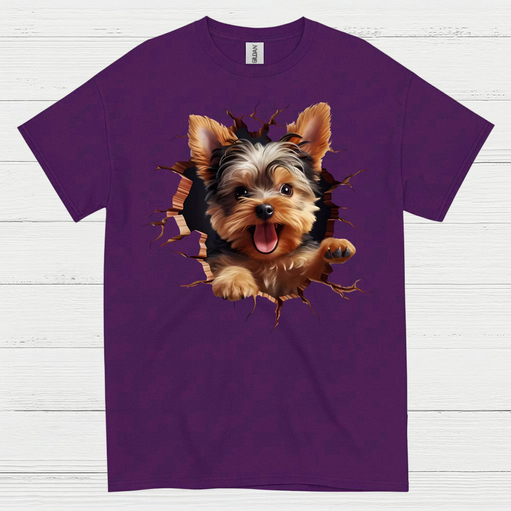Cute 3D Yorkie Puppy Breakthrough T Shirt
