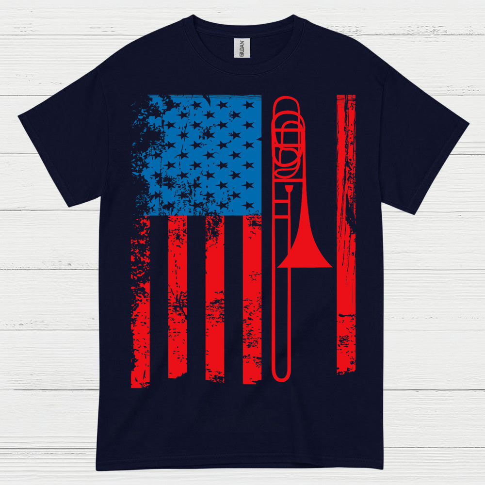 American Flag Trombone Patriotic T Shirt