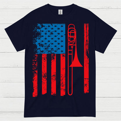 American Flag Trombone Patriotic T Shirt