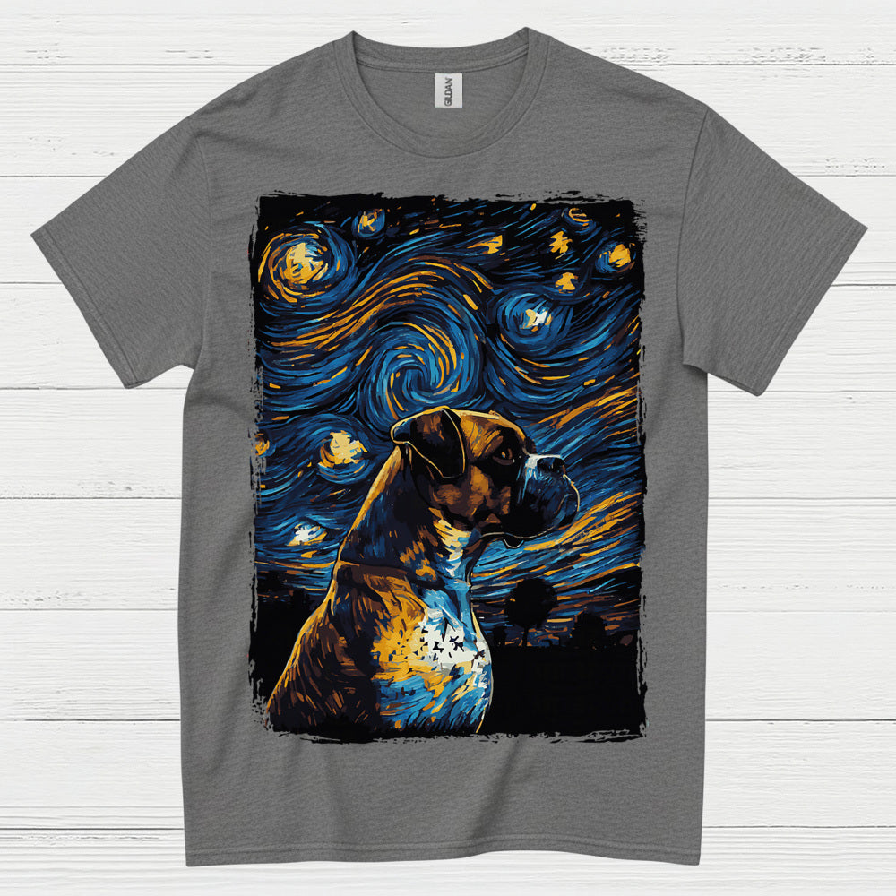 Starry Night Boxer Dog Art T Shirt