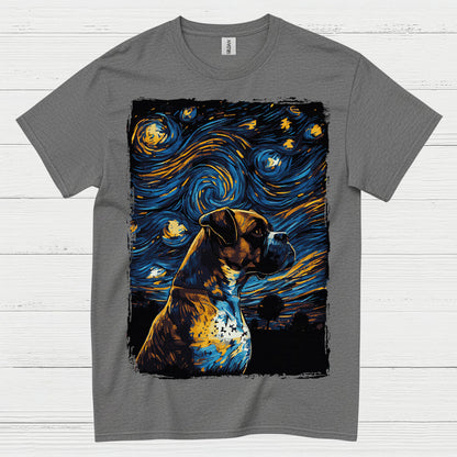 Starry Night Boxer Dog Art T Shirt