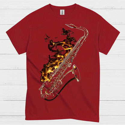 Burning Saxophone Music Art T Shirt