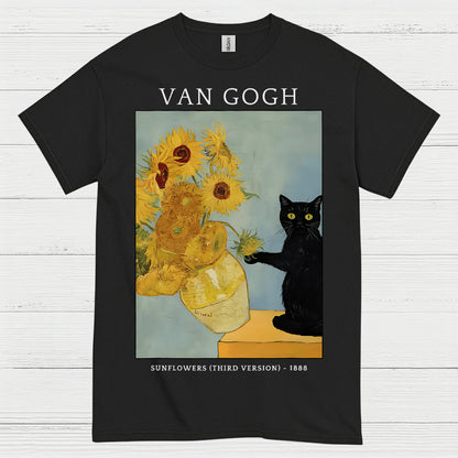Van Gogh Sunflowers Cat Art T Shirt