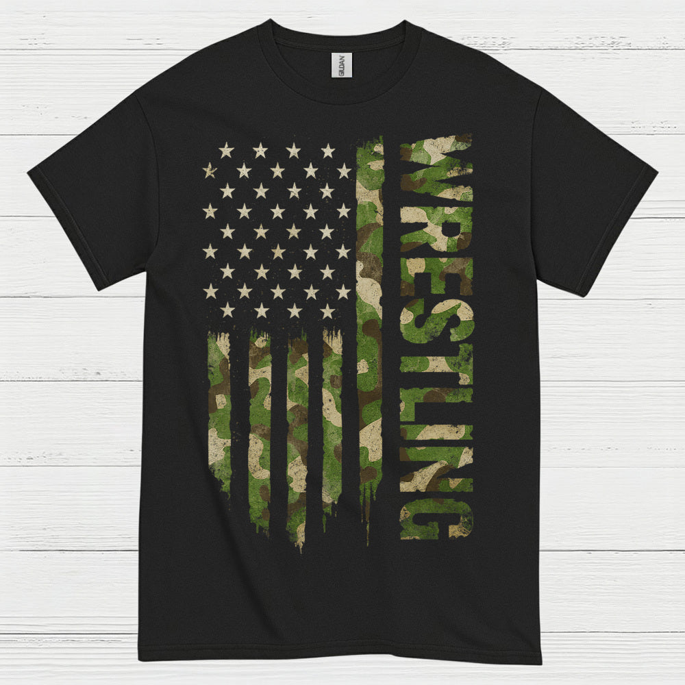 Wrestling American Flag Camo Pride T Shirt