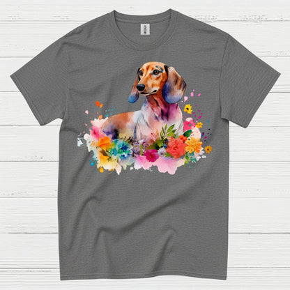 Colorful Watercolor Floral Dachshund Dog T Shirt