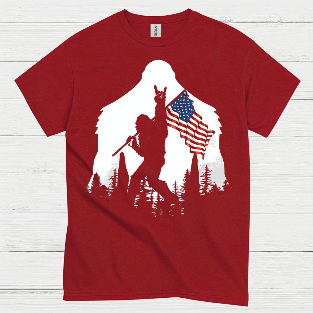 Patriotic Bigfoot American Flag T Shirt