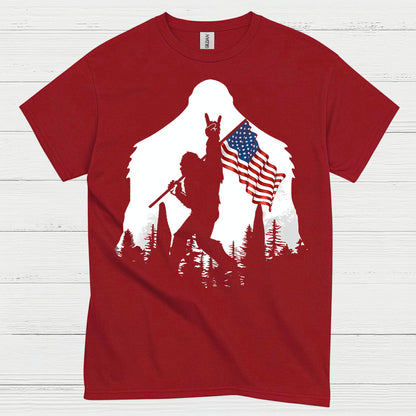 Patriotic Bigfoot American Flag T Shirt