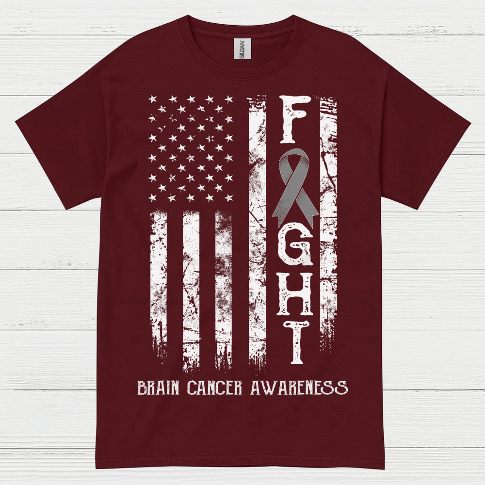 Fight Brain Cancer Awareness American Flag T Shirt