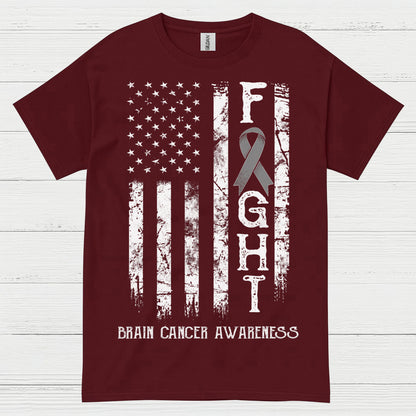 Fight Brain Cancer Awareness American Flag T Shirt
