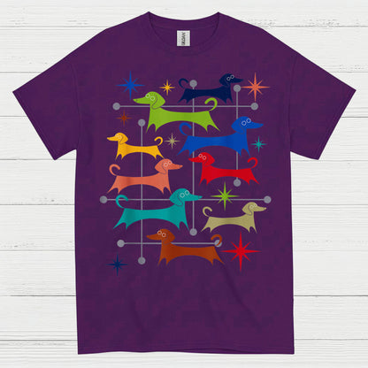 Retro Dachshund Pattern Graphic T Shirt
