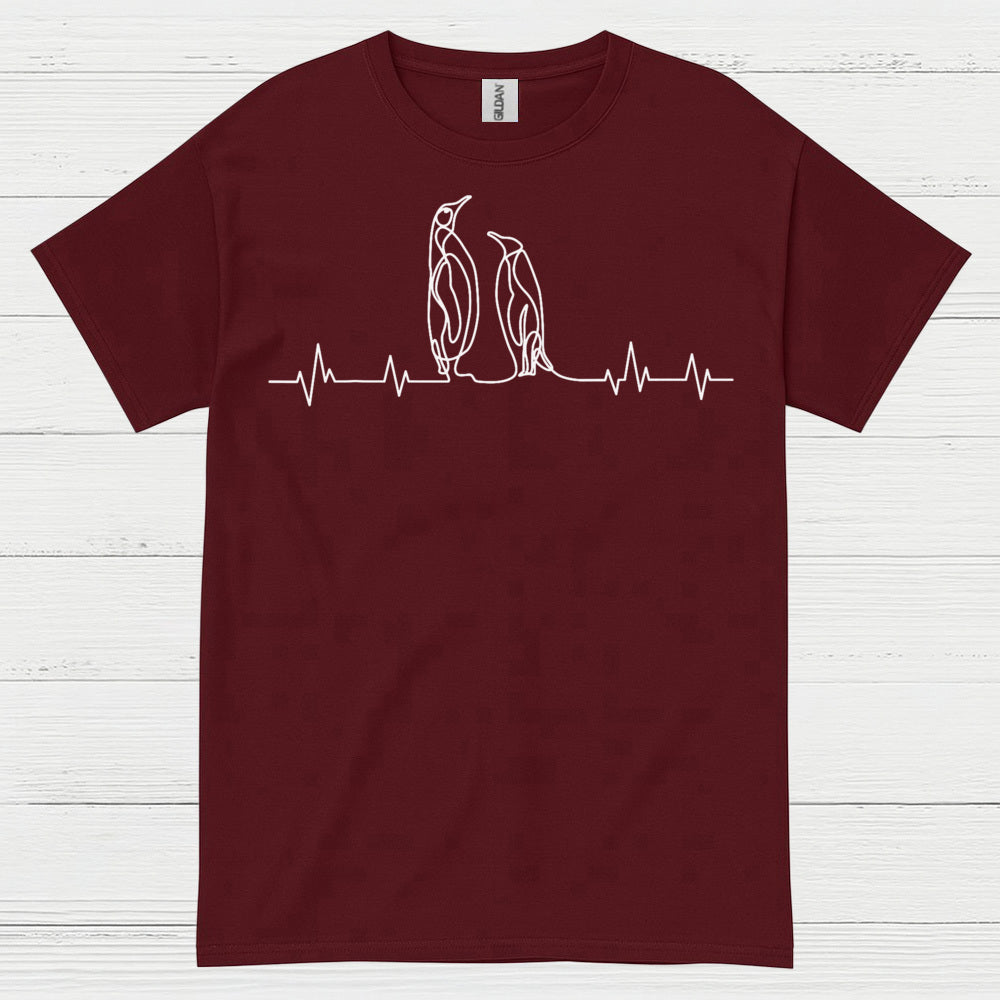 Minimal Penguin Heartbeat Line Art T Shirt