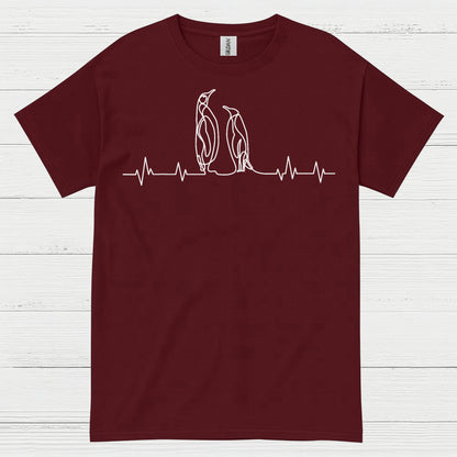 Minimal Penguin Heartbeat Line Art T Shirt