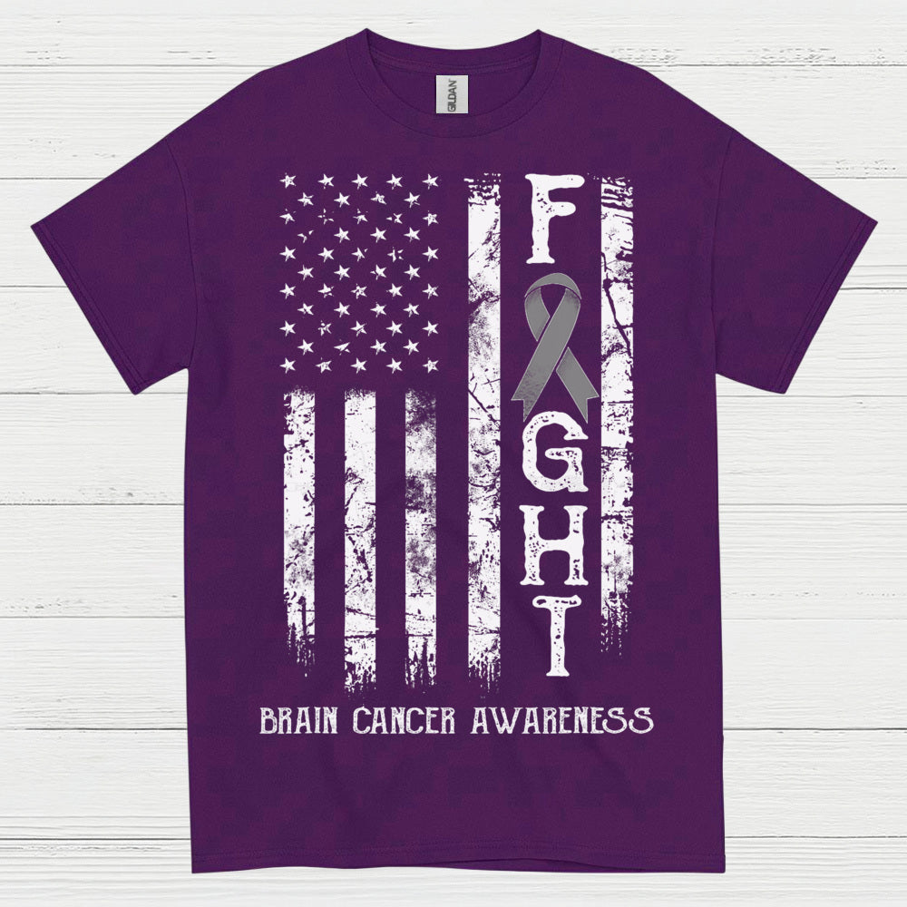 Fight Brain Cancer Awareness American Flag T Shirt
