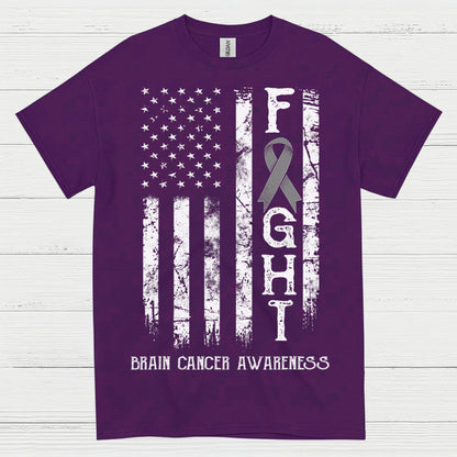 Fight Brain Cancer Awareness American Flag T Shirt