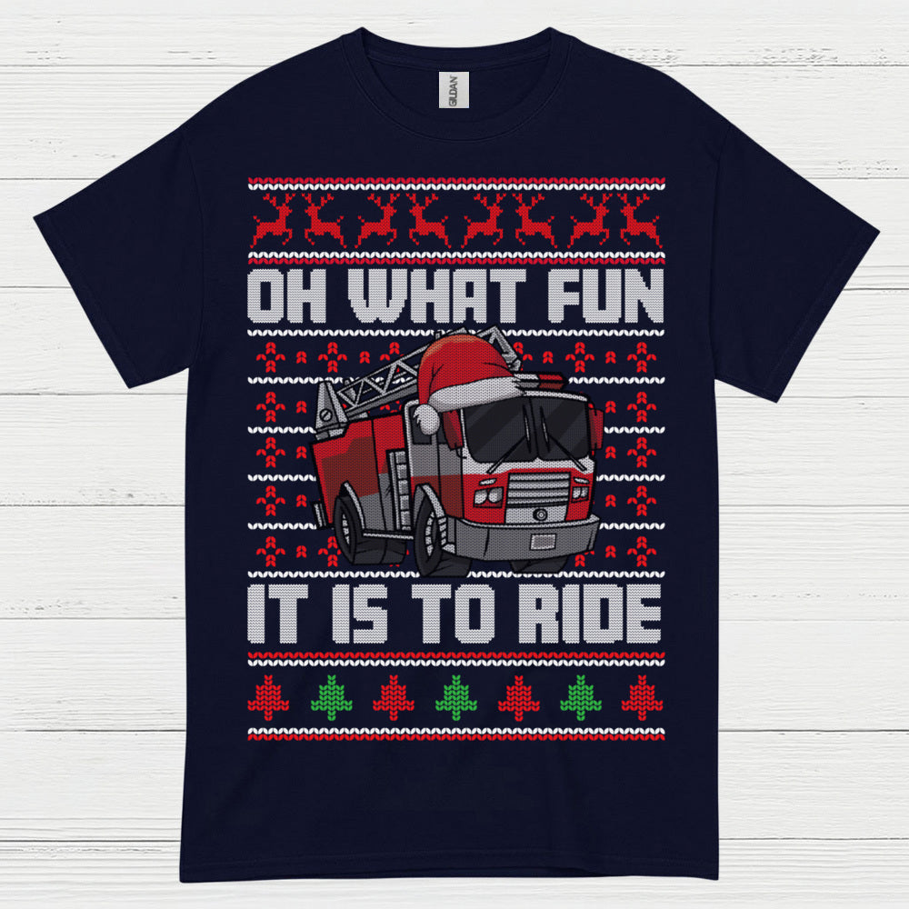 Oh What Fun It Is To Ride Fire Truck Christmas T Shirt