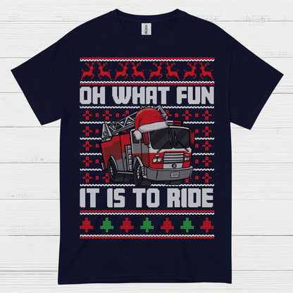 Oh What Fun It Is To Ride Fire Truck Christmas T Shirt