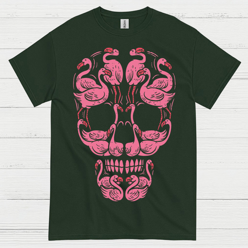 Pink Flamingo Skull Art Graphic T Shirt