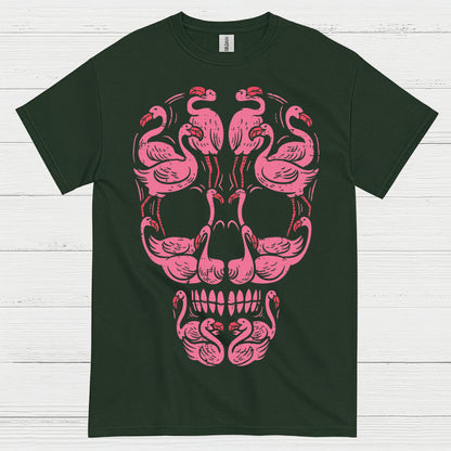 Pink Flamingo Skull Art Graphic T Shirt