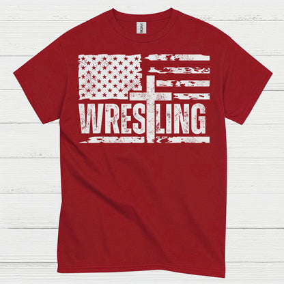 Wrestling American Flag T Shirt
